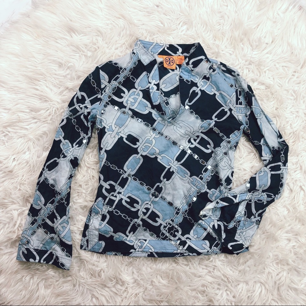 • Tory Burch • Chain Print Sequin Blue Tunic Top 2